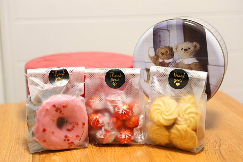 SRainbowPP SAILING-GO 100 pcs./Pack Translucent Plastic Bags for Cookie,Cake,Chocolate,Candy,Snack Wrapping Good for Bakery Party with Thank You Stickers - Image 5